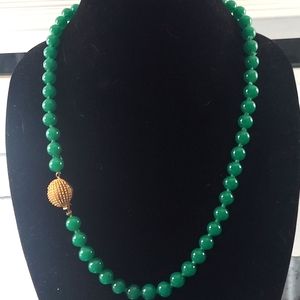 Vintage Green Jade Glass Beads Knotted Necklace 20"